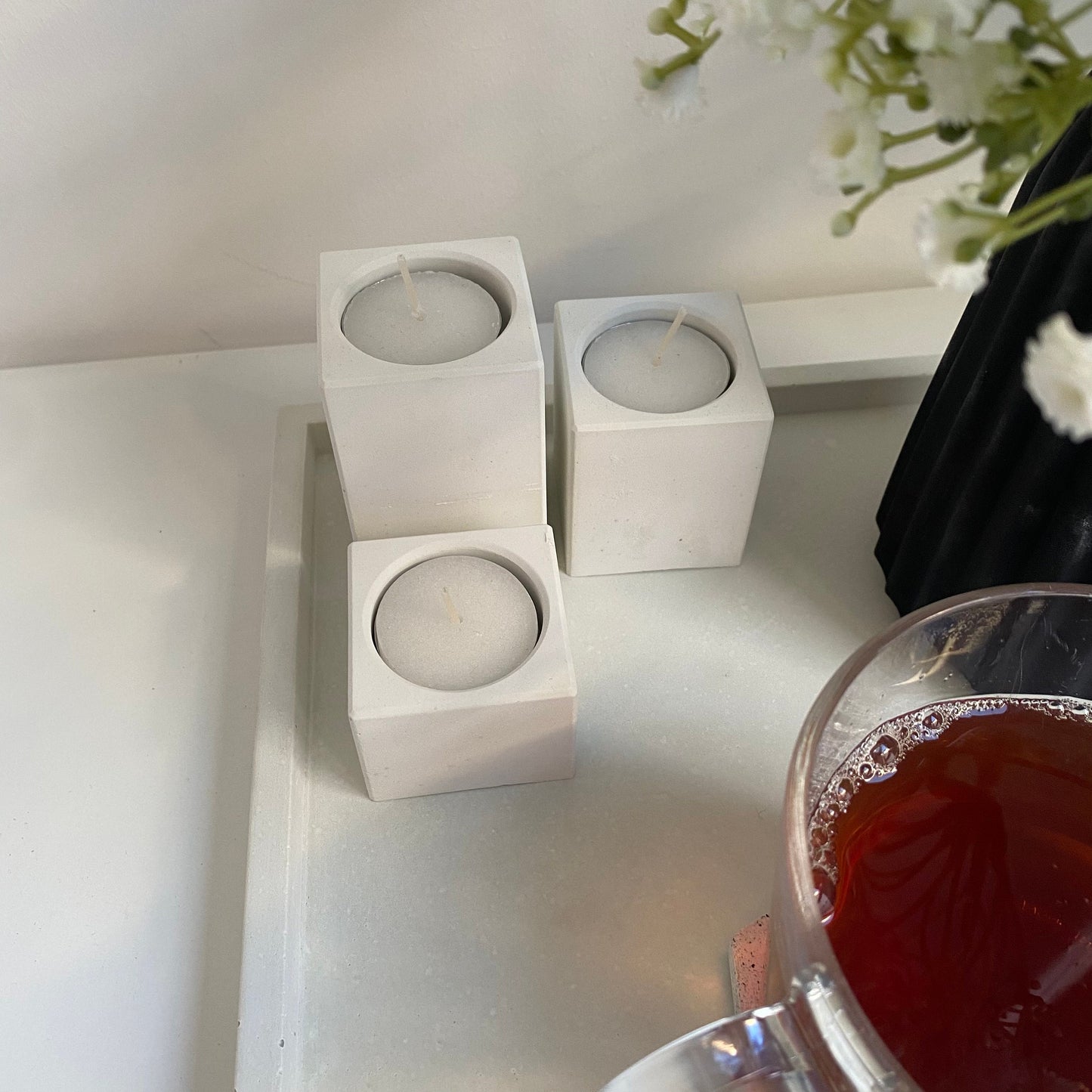 Set of 3 Concrete Cube Classic Tealight Holders | Candle Square Holders | Home Decor | Minimalist Decor | Stocking Filler