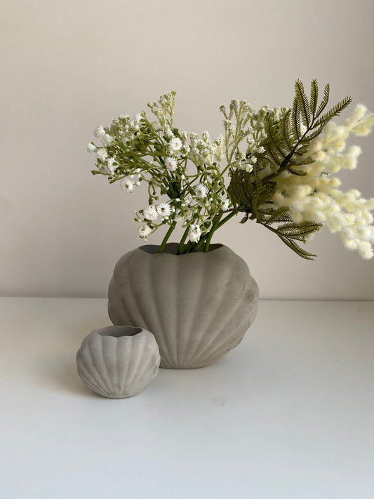 Large Concrete Shell Vase | Scallop Seashell Display Bud Vase | Decorative Home Decor