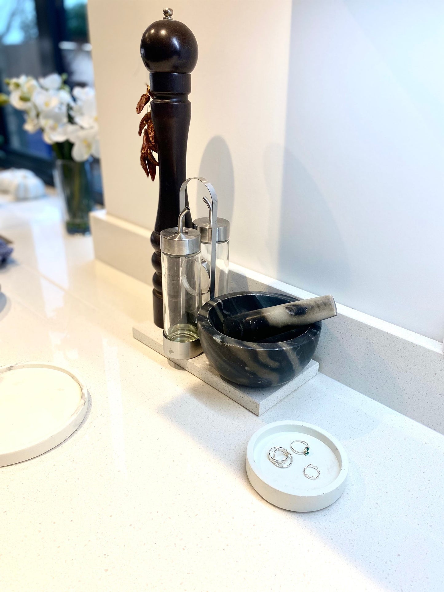 Multiple Sizes Concrete Small Round Decorative Trays | Soap Bottle Dish | Display Trays