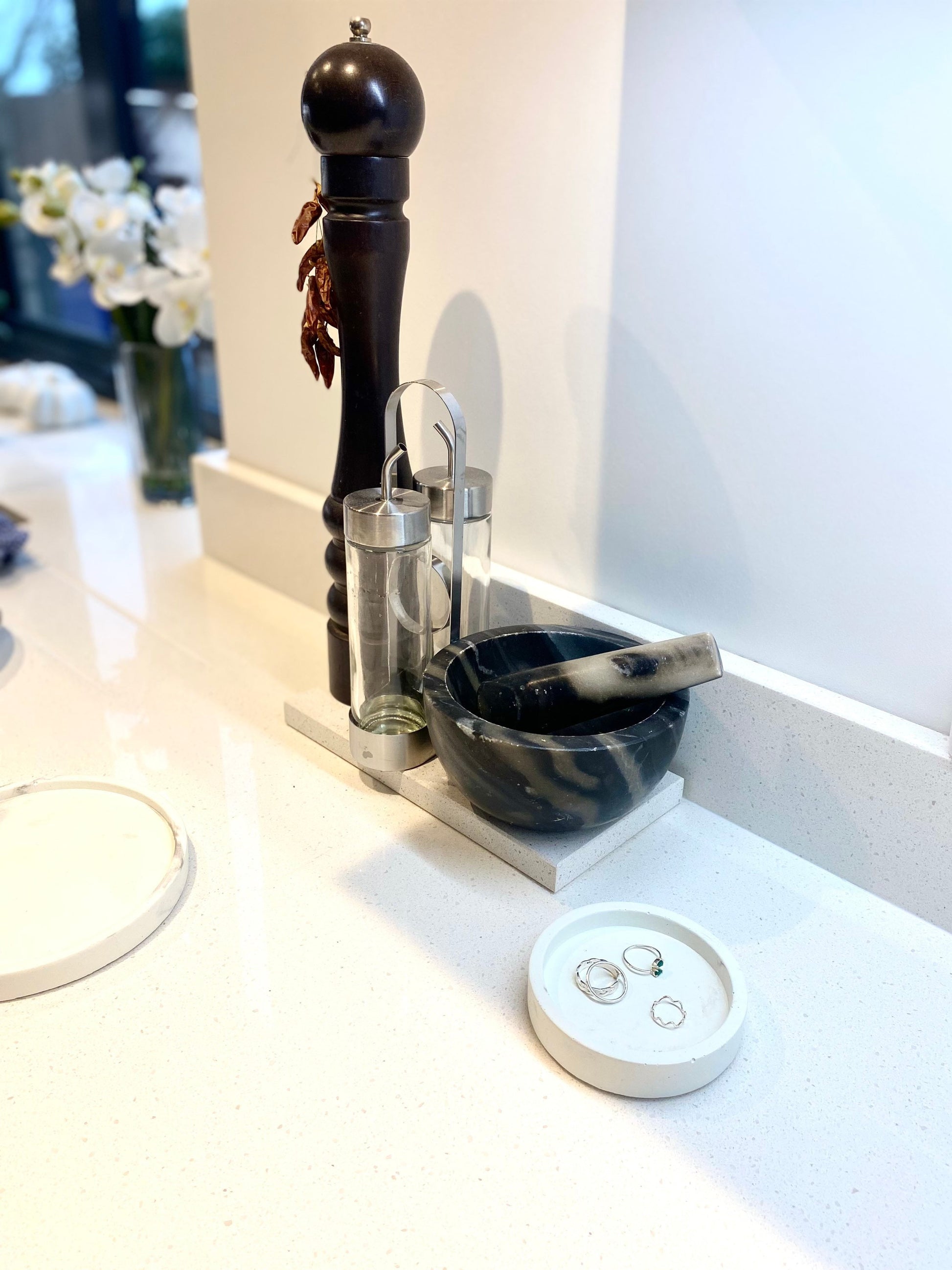 Multiple Sizes Concrete Small Round Decorative Trays | Soap Bottle Dish | Display Trays