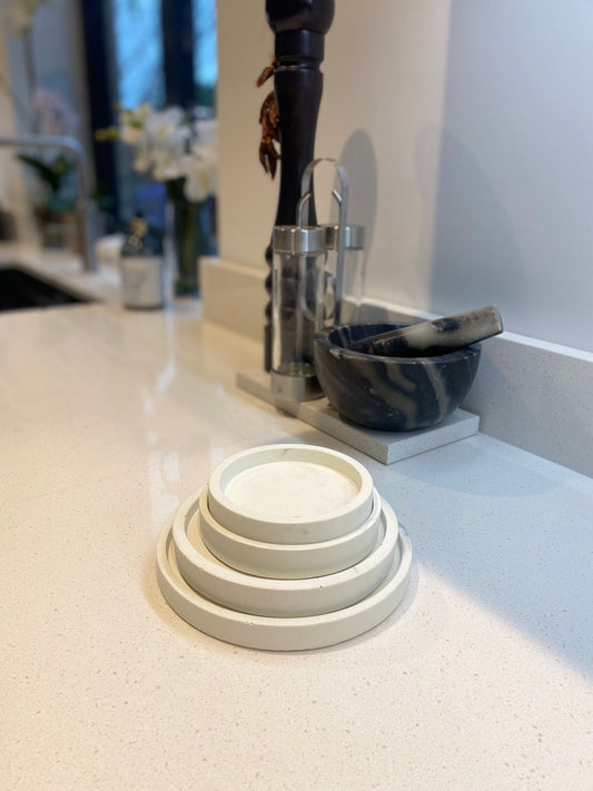 Multiple Sizes Concrete Small Round Decorative Trays | Soap Bottle Dish | Display Trays
