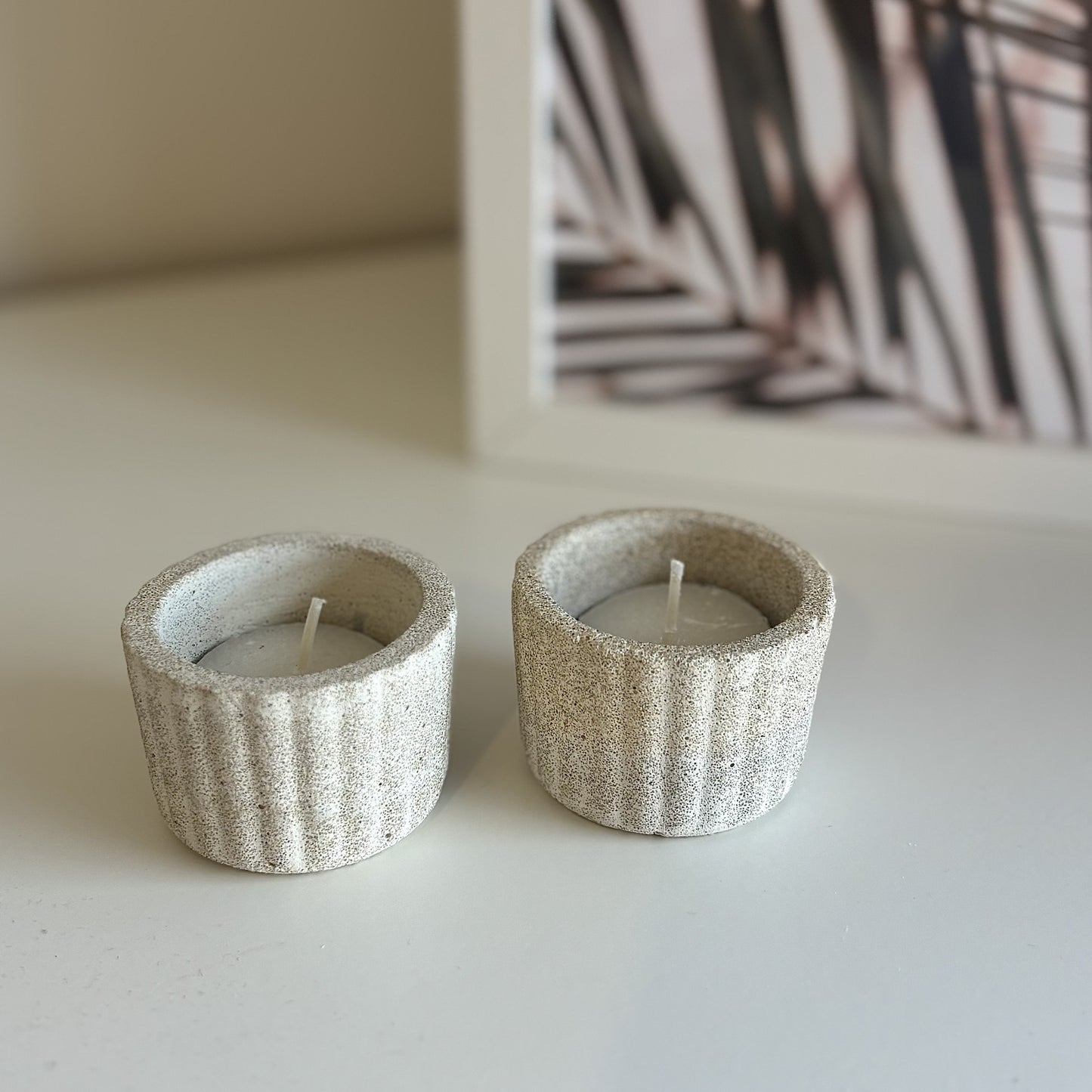 Concrete Ribbed Tealight Holders | Candle Holders | Wedding Table Decorations