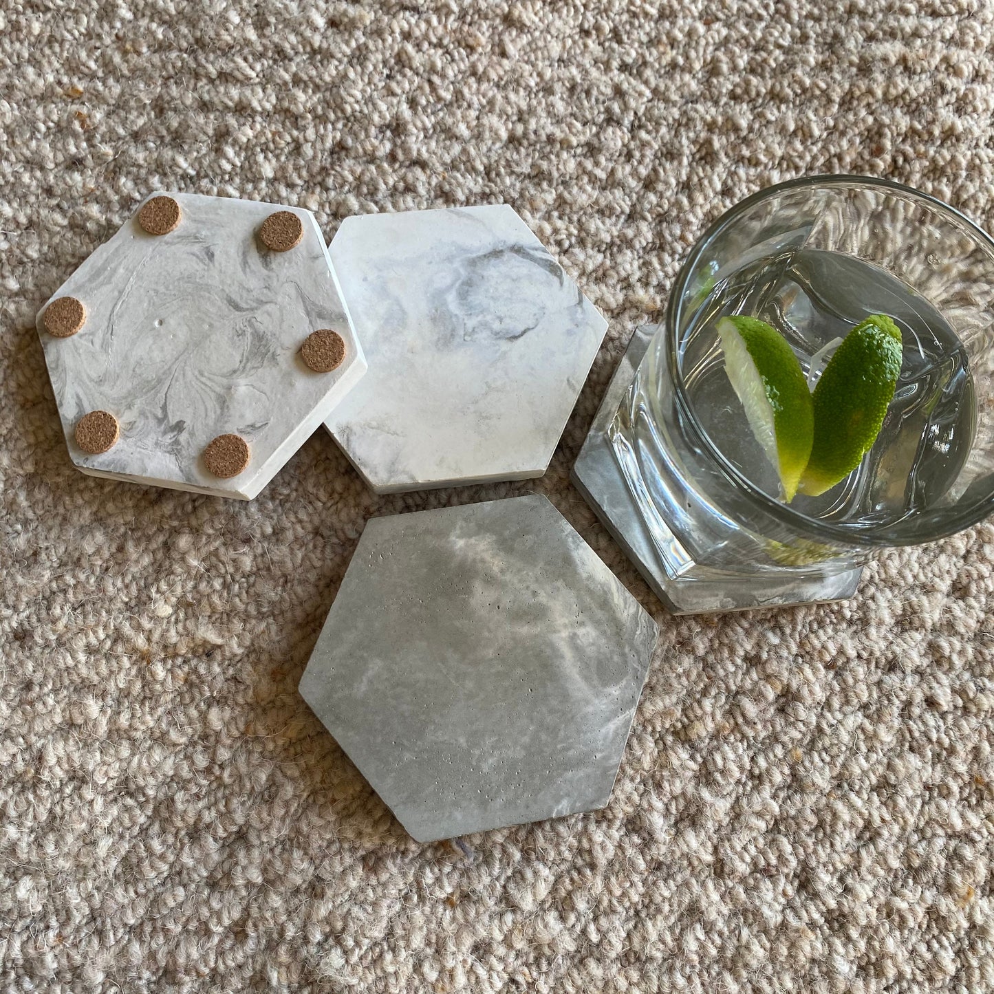 Concrete Hexagon Coasters | Decorative Coasters | Table Accessories