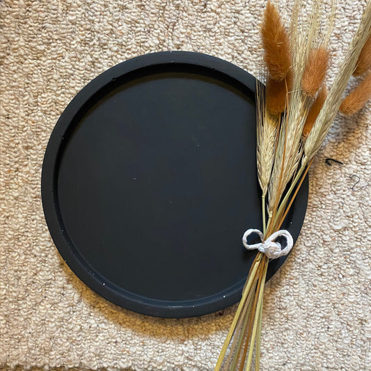 Matt Black Concrete Round Tray | Decorative Display Tray