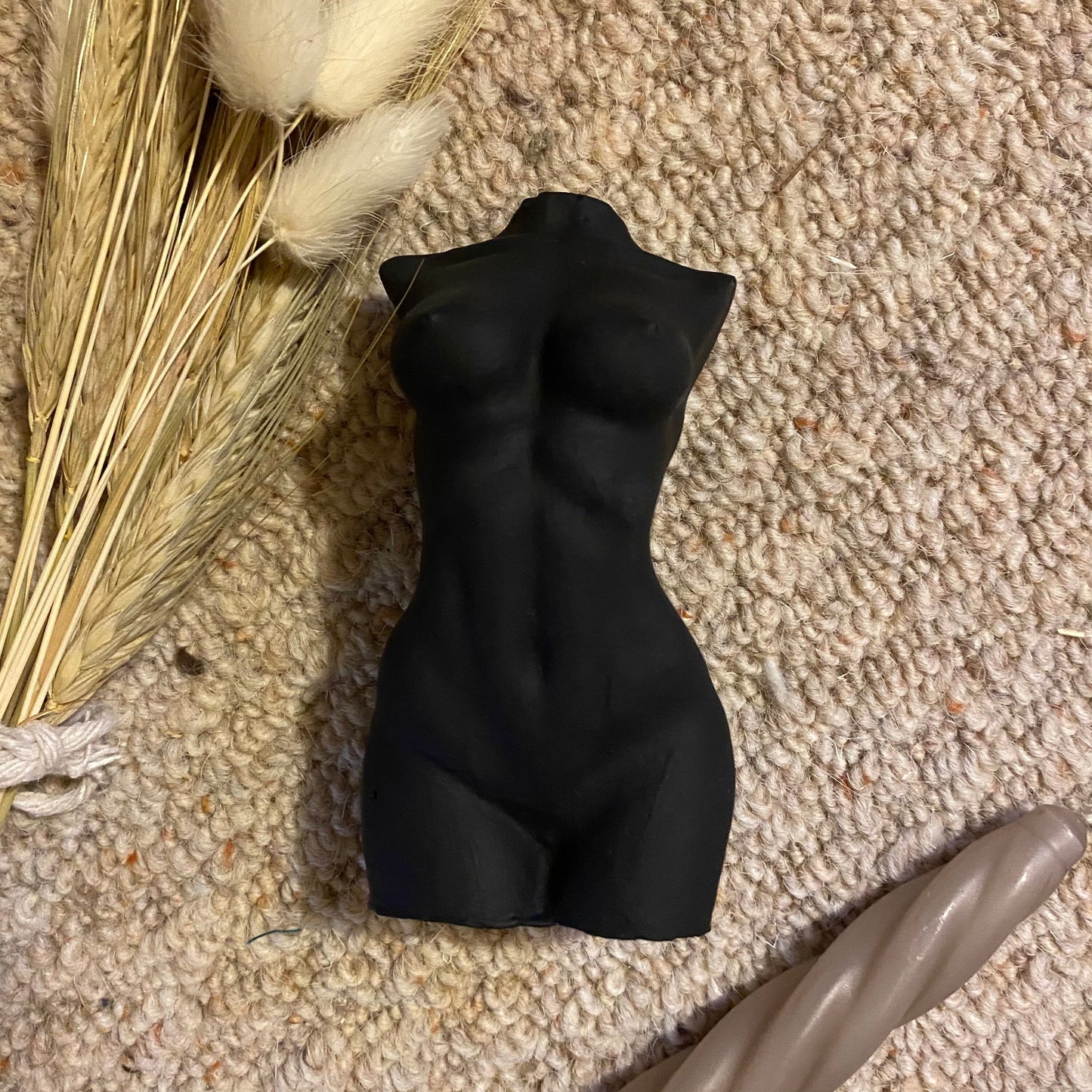 Matt Black Concrete Body Sculpture | Woman’s Body Figure | Torso Art | Naked Lady