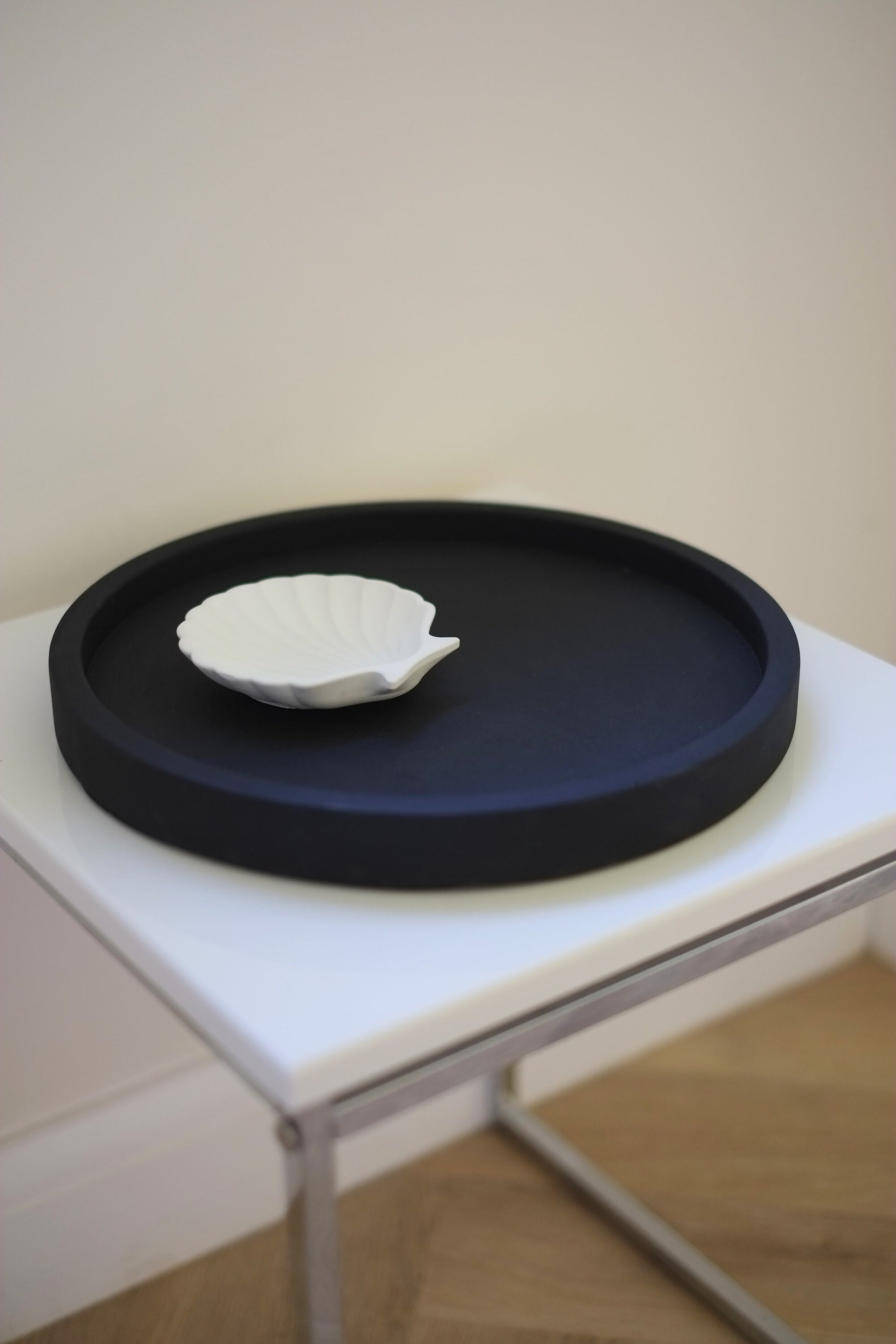 Large Matt Black Concrete Round Tray | Decorative Display Tray