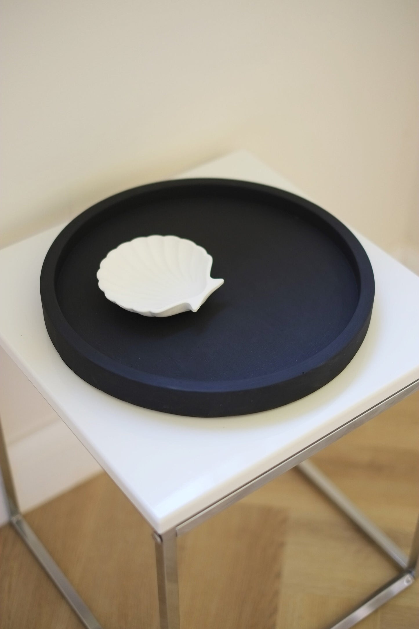 Large Matt Black Concrete Round Tray | Decorative Display Tray