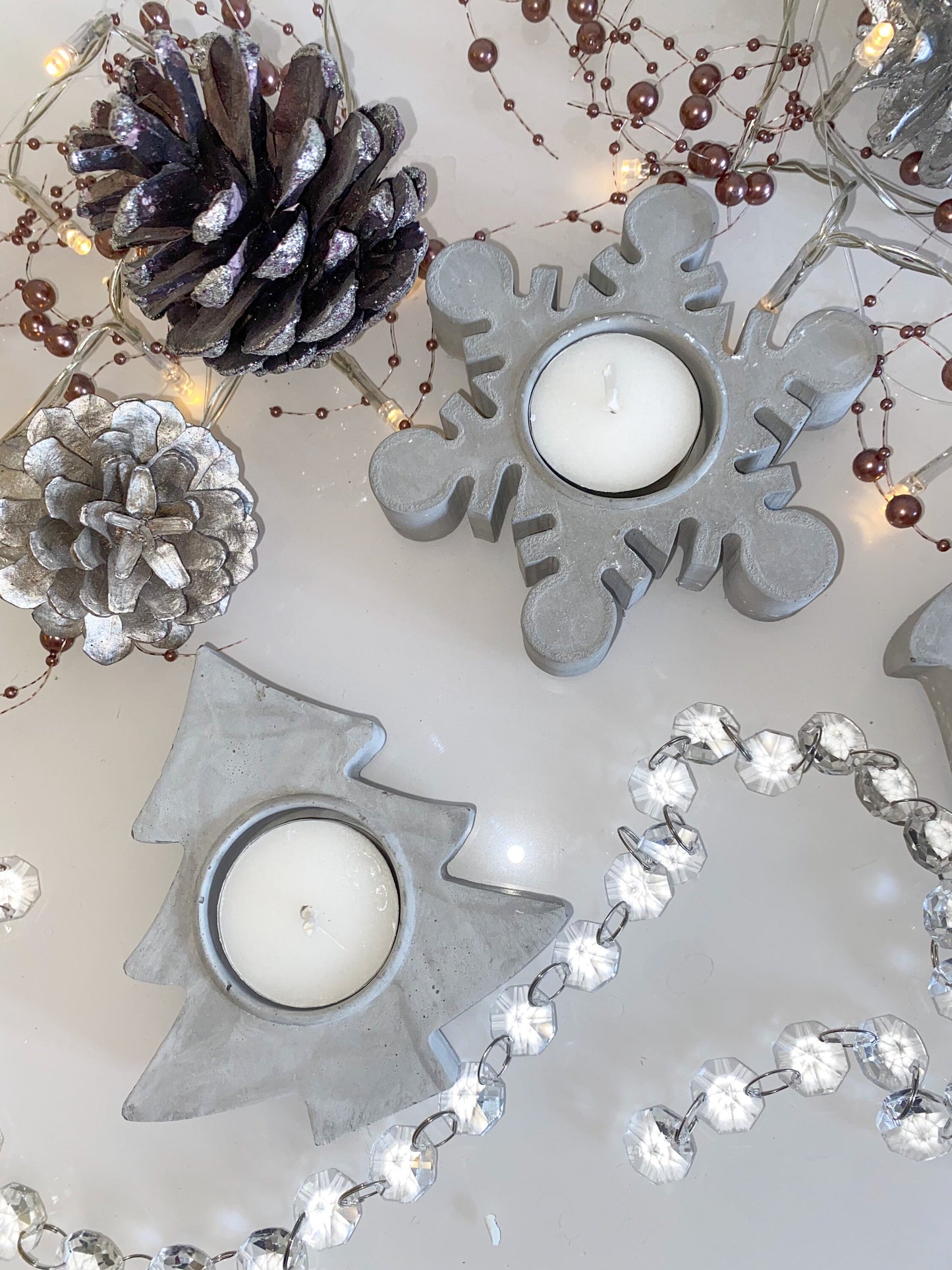 Concrete Christmas Tealight Candle Holder | Christmas Home Decor | Xmas Tree Snowflake Moose Reindeer