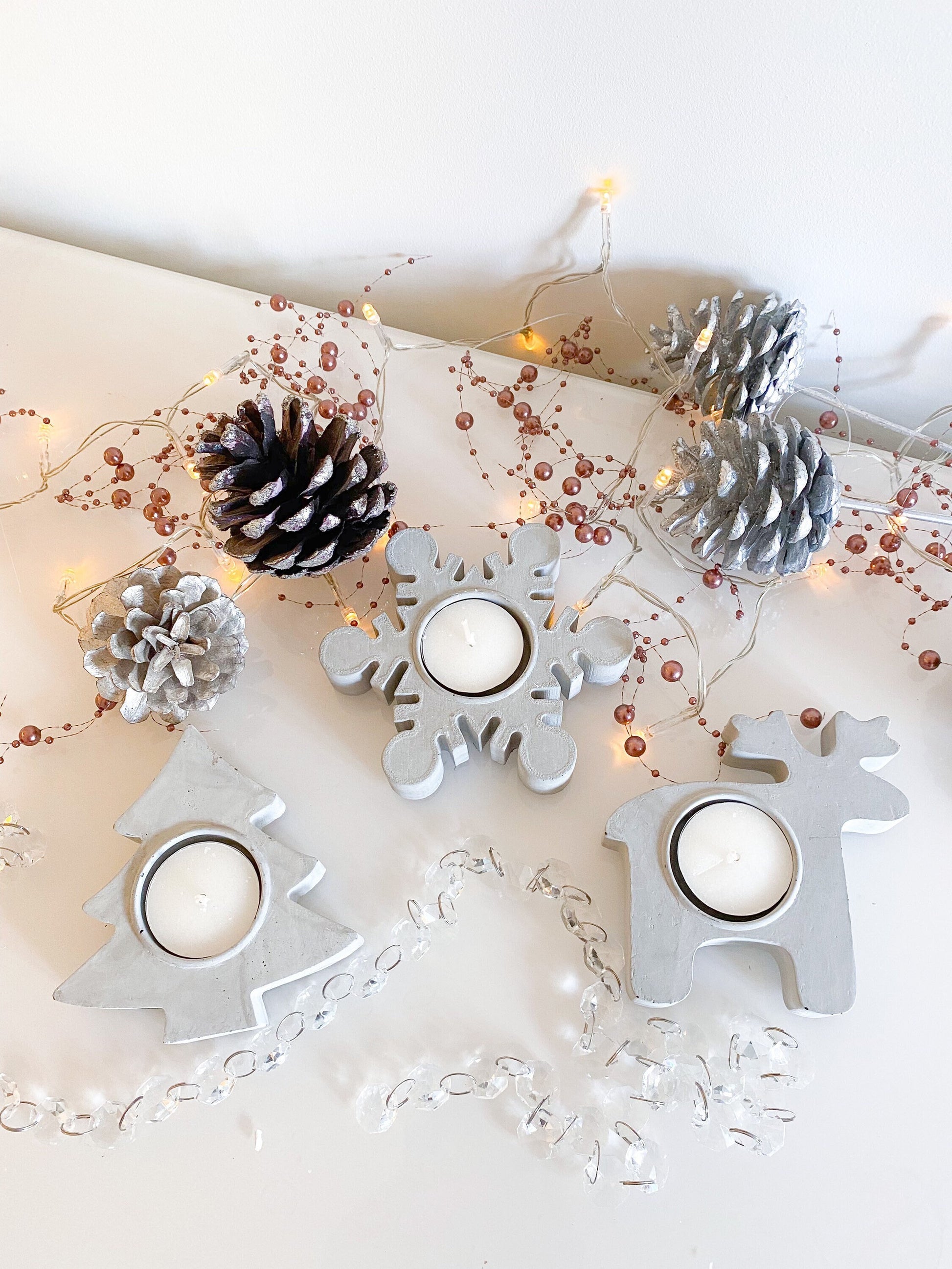 Concrete Christmas Tealight Candle Holder | Christmas Home Decor | Xmas Tree Snowflake Moose Reindeer