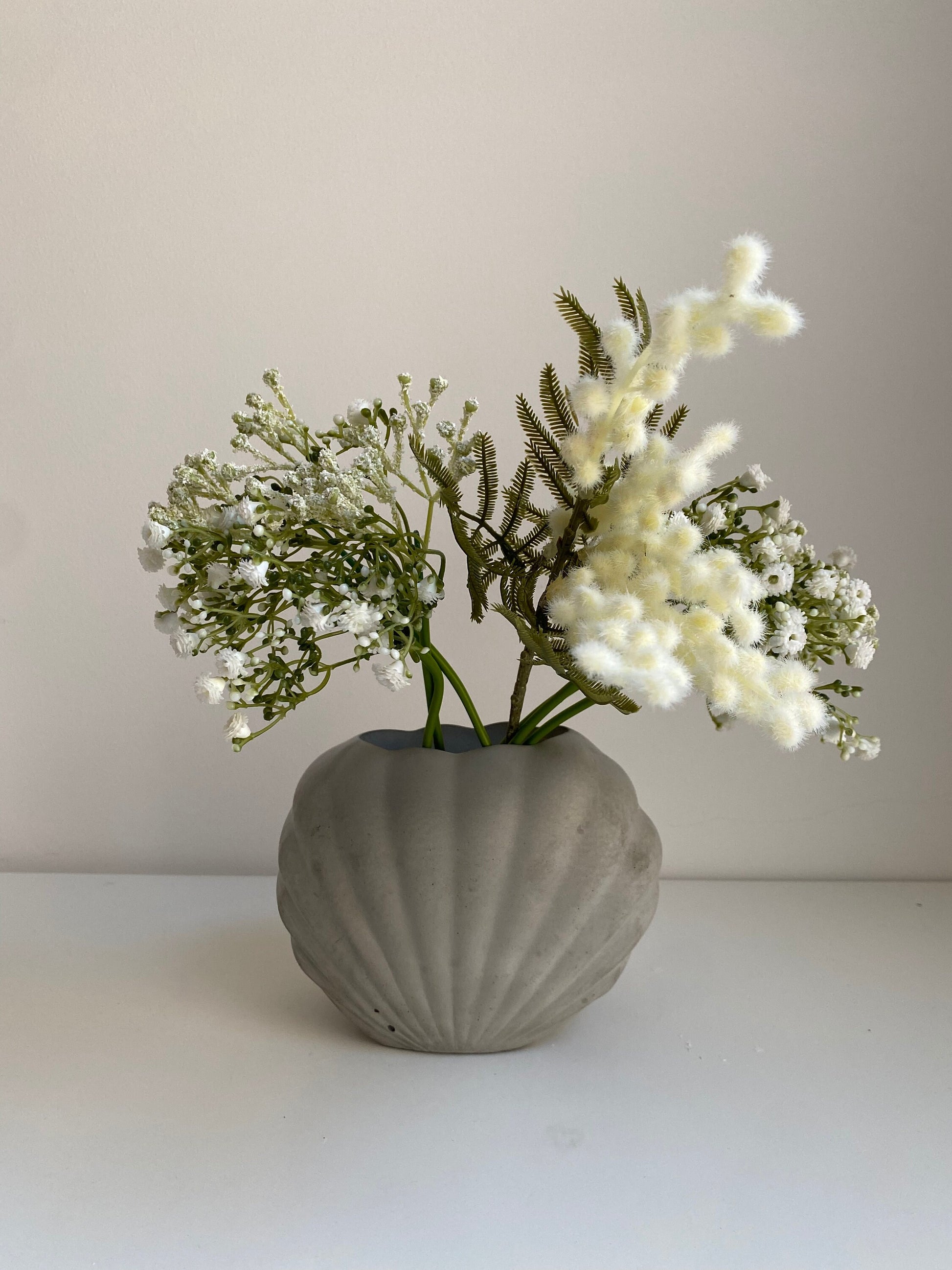 Large Concrete Shell Vase | Scallop Seashell Display Bud Vase | Decorative Home Decor