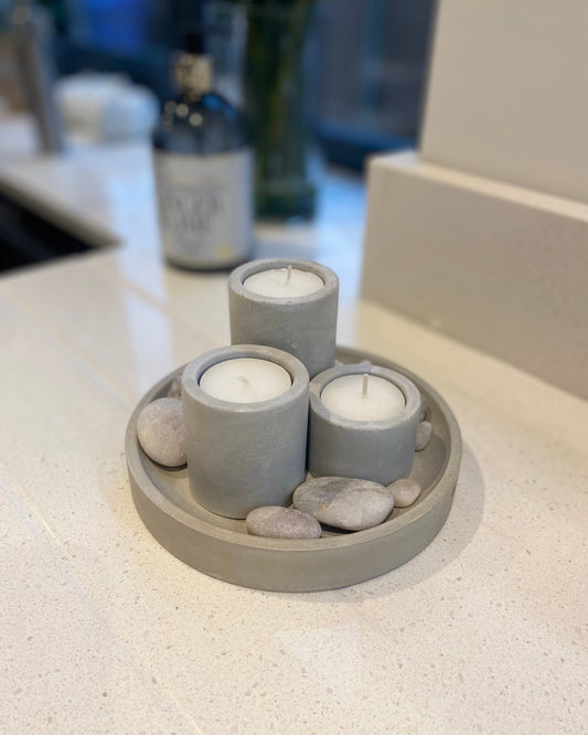 Set of 3 Concrete Circular Classic Tealight Holders | Candle Holders | Home Decor | Minimalist Decor | Stocking Filler