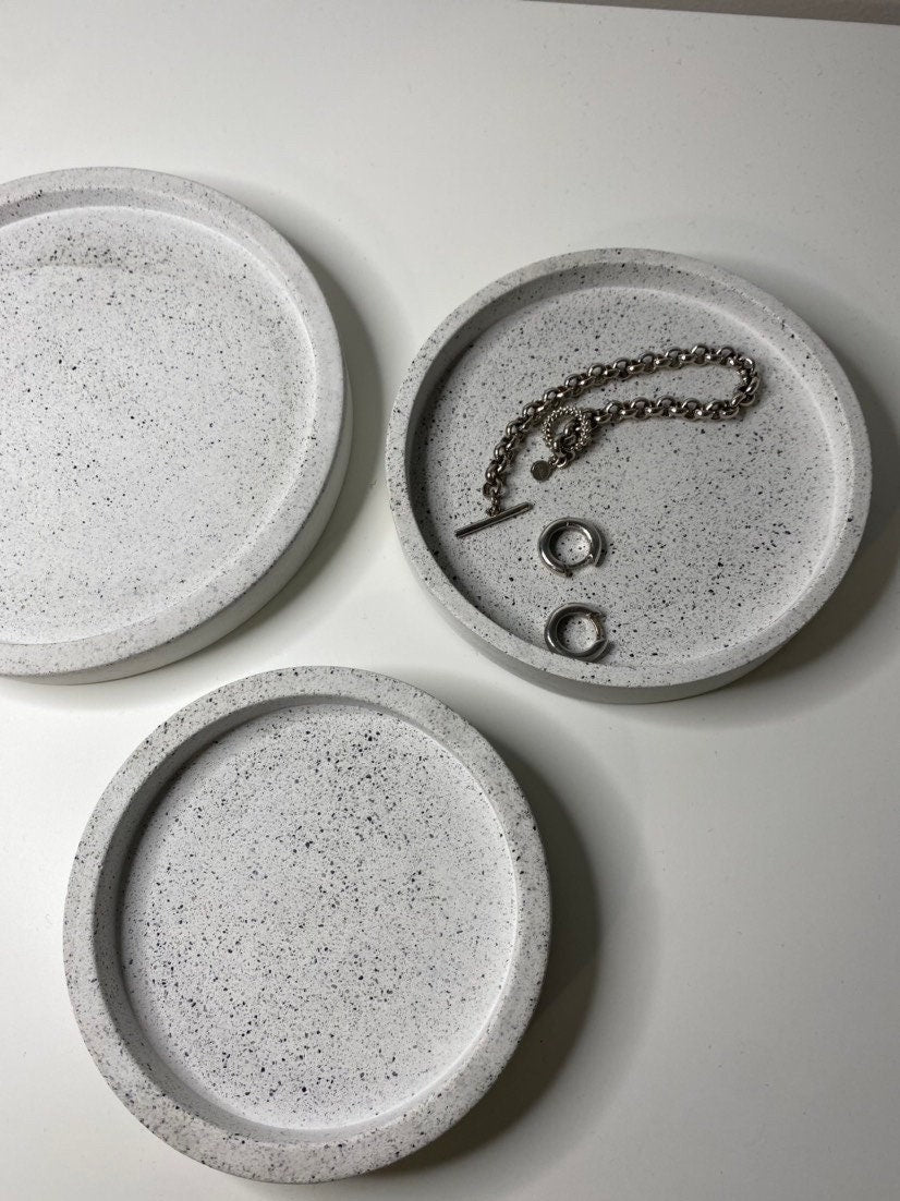 Multiple Sizes Granite Terrazzo Small Round Decorative Trays | Soap Bottle Dish | Display Trays