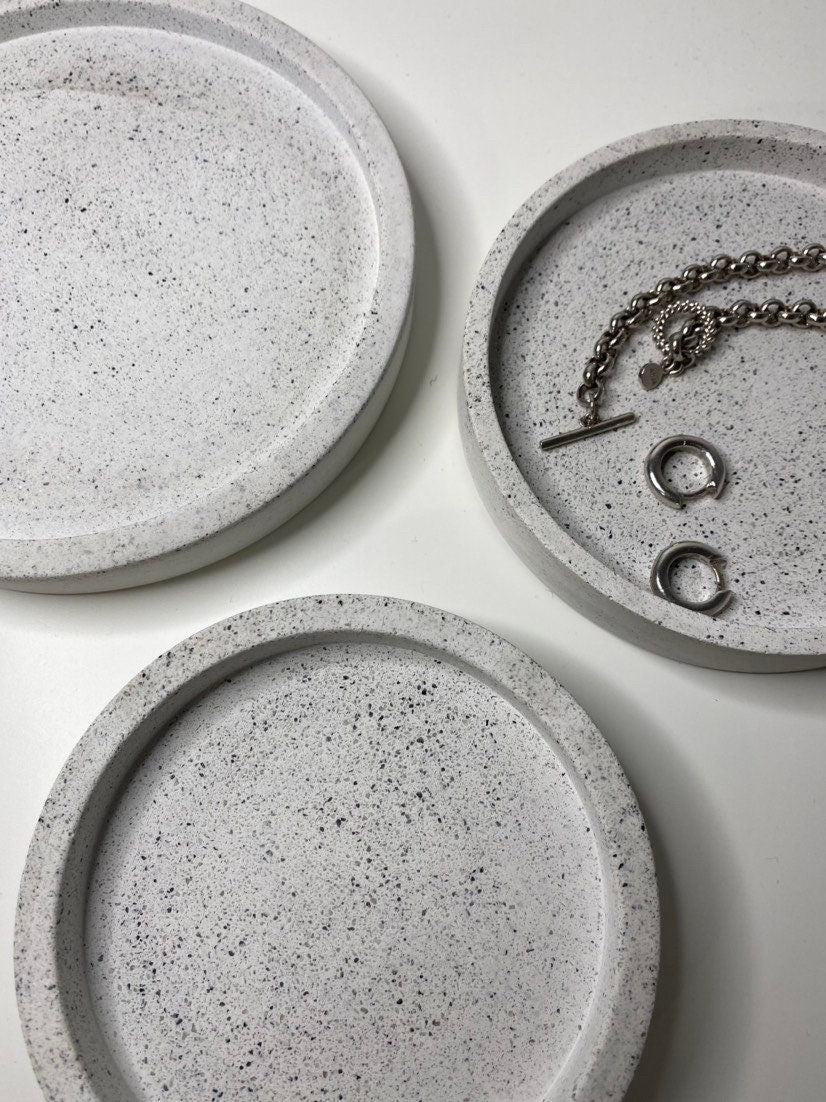 Multiple Sizes Granite Terrazzo Small Round Decorative Trays | Soap Bottle Dish | Display Trays